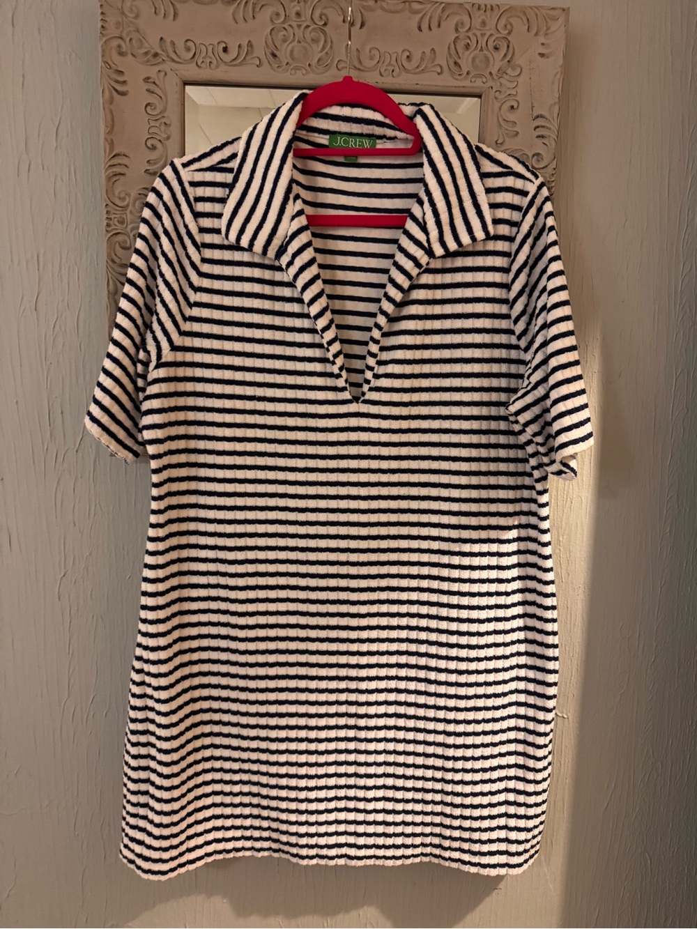 J. Crew White and Navy Striped Swim Coverup